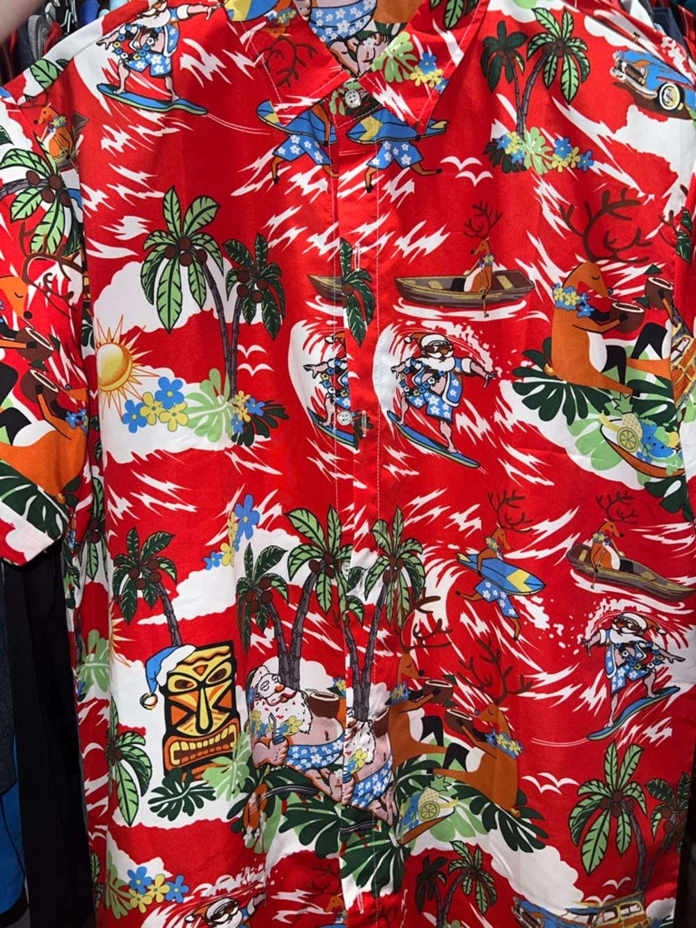 Red Tropical Print Hawaiian Christmas Shirt